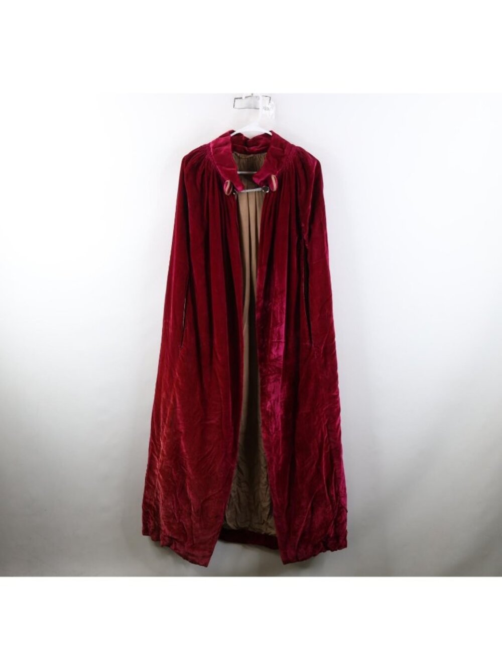 Vintage 50s 60s Rockabilly Womens OSFM Distressed Velvet Velour Cape Cloak Red